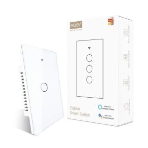 MOES ZigBee Smart Touch Wall Light Switch,Requires Tuya ZigBee Hub,No Neutral Wire/N+L Wiring,No Capacitor,Smart Life Tuya 2/3 Way Remote Control, Work with Alexa Google Home, 2MQTT,2 Gang White(White)