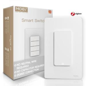 MOES Zigbee Smart Switches 2 Gang, No Neutral Wire, Require MOES Zigbee Hub, Double Inteligente Light Switch, Compatible with Alexa Google Assistant, Support Tuya Smart Life(White)