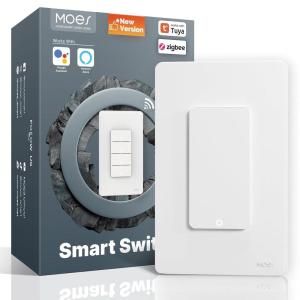 MOES Zigbee Smart Switches 2 Gang, No Neutral Wire, Require MOES Zigbee Hub, Double Inteligente Light Switch, Compatible with Alexa Google Assistant, Support Tuya Smart Life(2nd Generation White)