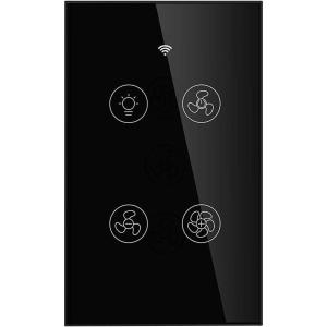 WiFi Smart Wall Touch Light Switch Glass Panel Wireless Remote Control by Mobile APP Anywhere Compatible with Alexa,Timing Function No Hub Required (Wall Switch 1 Gang)(Black Smart Ceiling Fan Light Switch)