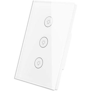 WiFi Smart Wall Touch Light Switch Glass Panel Wireless Remote Control by Mobile APP Anywhere Compatible with Alexa,Timing Function No Hub Required (Wall Switch 1 Gang)(Wall Switch 3 Gang-White)