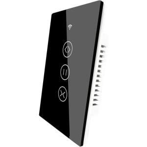 WiFi Smart Wall Touch Light Switch Glass Panel Wireless Remote Control by Mobile APP Anywhere Compatible with Alexa,Timing Function No Hub Required (Wall Switch 1 Gang)(Black Smart Curtain Switch)