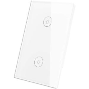 WiFi Smart Wall Touch Light Switch Glass Panel Wireless Remote Control by Mobile APP Anywhere Compatible with Alexa,Timing Function No Hub Required (Wall Switch 1 Gang)(Wall Switch 2 Gang-White)