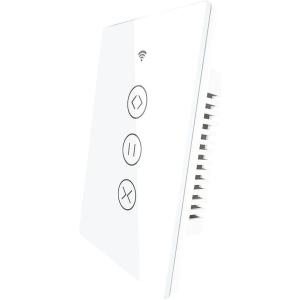 WiFi Smart Wall Touch Light Switch Glass Panel Wireless Remote Control by Mobile APP Anywhere Compatible with Alexa,Timing Function No Hub Required (Wall Switch 1 Gang)(White Smart Curtain Switch)