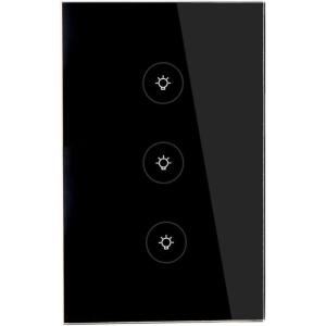 WiFi Smart Wall Touch Light Switch Glass Panel Wireless Remote Control by Mobile APP Anywhere Compatible with Alexa,Timing Function No Hub Required (Wall Switch 1 Gang)(Wall Switch 3 Gang Black)