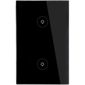 WiFi Smart Wall Touch Light Switch Glass Panel Wireless Remote Control by Mobile APP Anywhere Compatible with Alexa,Timing Function No Hub Required (Wall Switch 1 Gang)(Wall Switch 2 Gang Black)