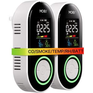 MOES 4-in-1 Smoke and Carbon Monoxide Detector, Plug-in Combination CO Smoke Alarm with Temp & Humidity, Battery Backup, Dual Sound Light Alert, Color LCD Display for Home, RV, Gadgets(2 Pack)