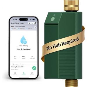 MOES WiFi Water Timer for Garden Hose, No Hub Required, Sprinkler Controller Built-in Flow Meter, Brass Inlet & Outlet, Smart Hose Timer, App & Voice Control, 10 Schedules, Up to 2-Year Battery Life