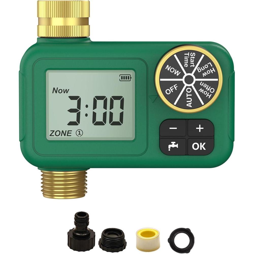 image:imageMOES 4 Zone Water Timer for Garden Hose Heavy Duty Solid Brass Inlet amp Outlets Programmable Sprinkler Timer Battery Operated 4 Way Faucet Valve with Sequential Watering NonWiFi1 Zone Single Outlet