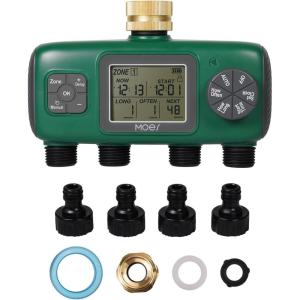 MOES 2 Outlet Sprinkler Timer, Brass Inlet, Programmable Automatic Irrigation Controller, Rain Delay, Manual Watering, 2 Zone Water Hose Timer for Gardens, Lawns, and Hose Systems(4 Outlet)