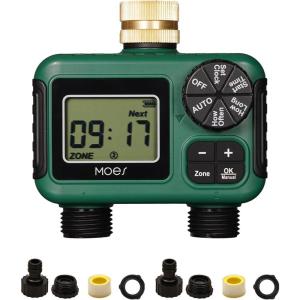 MOES 2 Outlet Sprinkler Timer, Brass Inlet, Programmable Automatic Irrigation Controller, Rain Delay, Manual Watering, 2 Zone Water Hose Timer for Gardens, Lawns, and Hose Systems(2 Outlet)