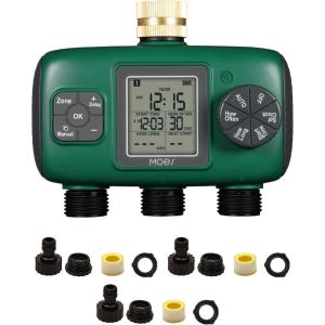 MOES 2 Outlet Sprinkler Timer, Brass Inlet, Programmable Automatic Irrigation Controller, Rain Delay, Manual Watering, 2 Zone Water Hose Timer for Gardens, Lawns, and Hose Systems(3 Outlet)