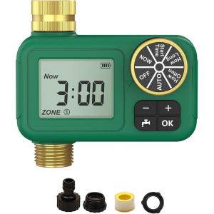MOES 4 Zone Water Timer for Garden Hose, Heavy Duty Solid Brass Inlet & Outlets, Programmable Sprinkler Timer Battery Operated, 4 Way Faucet Valve with Sequential Watering (Non-WiFi)(1 Zone (Single Outlet))