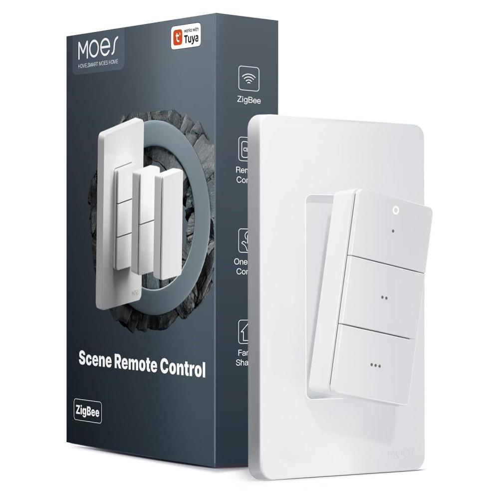 image:imageMOES ZigBee Smart Scene Switch Wireless Remote Control for Smart Home  3 Button 9Action DIY Scene Controller Magnetic Wall Mount or Handheld 365Day Battery No Wiring Required