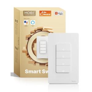 MOES WiFi Smart Light Switches, No Neutral Wire Needed, Require Capacitors, 2.4GHz Single Pole Switch, Compatible with Alexa Google Assistant(4 Gang Switch)